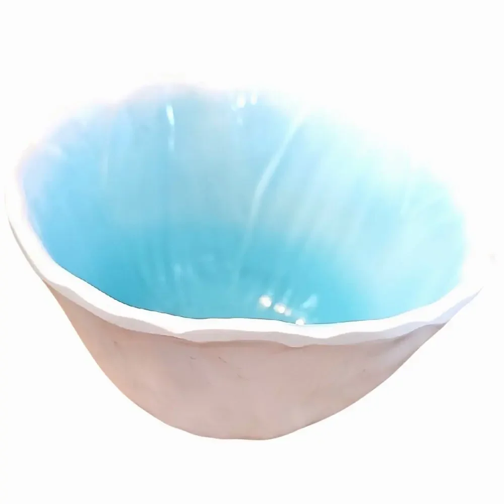 Pier 1 Imports Glossy Flower-Shaped Ceramic Bowl in Aqua and White - Snacks Dips